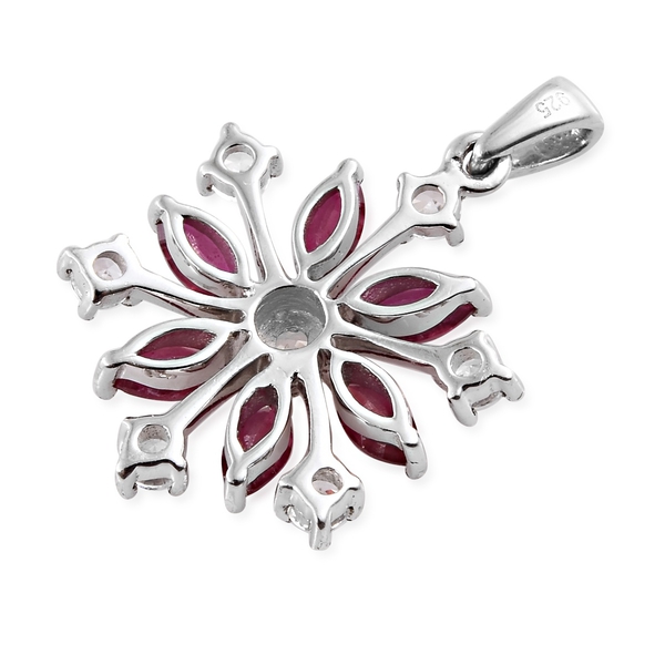 AA African Ruby (Mrq), Natural Cambodian Zircon Snowflake Pendant in Platinum Overlay Sterling Silver 1.750 Ct.