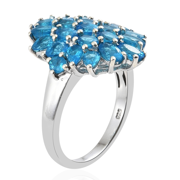 AA Malgache Neon Apatite Cluster Ring in Platinum Overlay Sterling Silver 4.000 Ct.