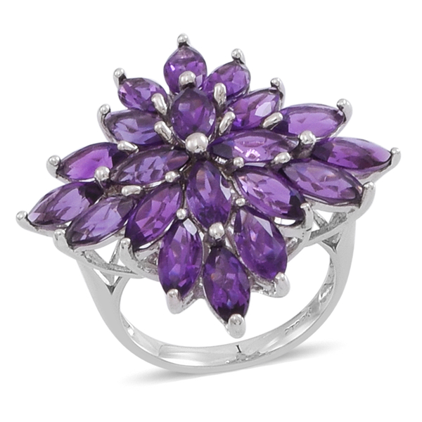 Natural Uruguay Amethyst (Mrq) Cluster Ring in Rhodium Plated Sterling Silver 10.000 Ct.