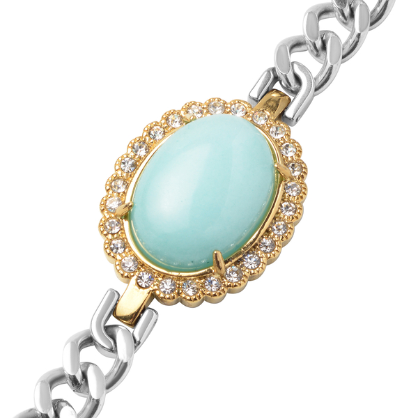 Amazonite and White Austrian Crystal Bracelet (Size - 8.0 Inch With Extender) Lobster Clasp in Stainless Steel