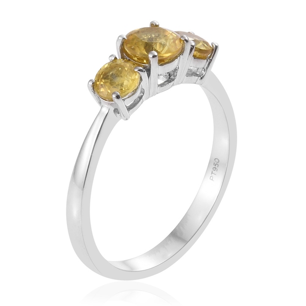 Collectors Edition - RHAPSODY 950 Platinum AAAA Chanthaburi Yellow Sapphire (Rnd 1.00 Ct) 3 Stone Ring 2.000 Ct., Platinum Wt. 4.00 Gram