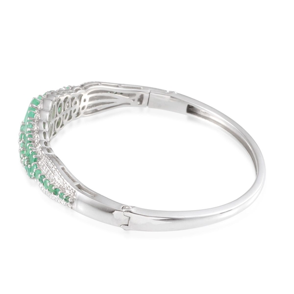 Kagem Zambian Emerald (Ovl) Bangle in Platinum Overlay Sterling Silver (Size 7.5) 6.500 Ct.