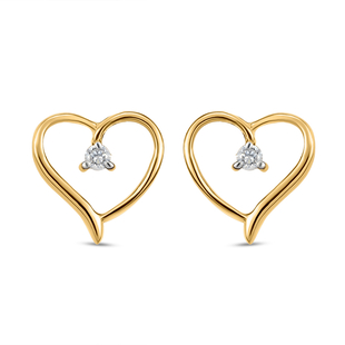 9K Yellow Gold SGL Certified Diamond (I3/G-H) Heart Stud Earrings with Push Back