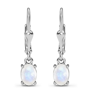 Rainbow Moonstone Dangling Earrings (With Lever Back) in Sterling Silver 1.60 Ct.