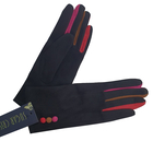 Ladies Faux Suede Gloves with Button Detail - Black