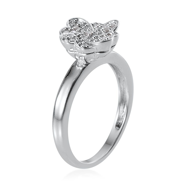 Diamond (Rnd) Floral Ring in Platinum Overlay Sterling Silver 0.150 Ct