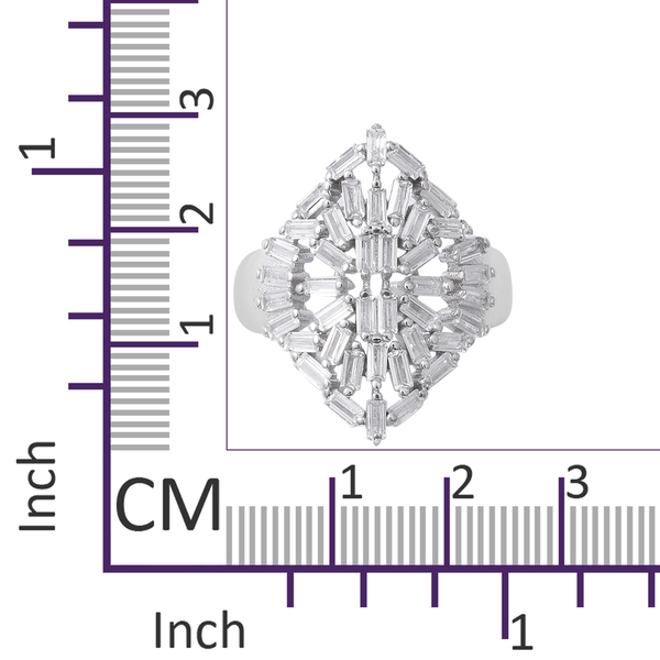 ELANZA Simulated Diamond (Bgt) Ring in Rhodium Overlay Sterling Silver
