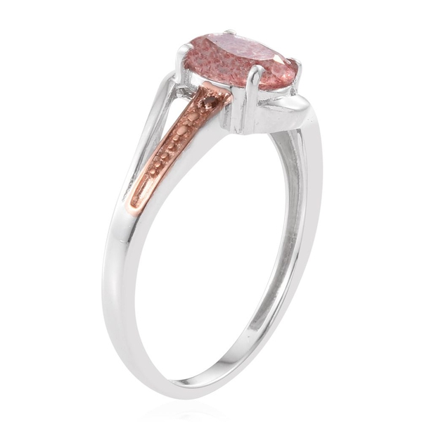 Pink Lepidocrocite Natural Quartz (Ovl), Red Diamond Ring in Platinum Overlay Sterling Silver 1.000 Ct.
