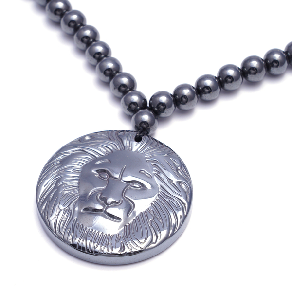 Hematite Beads Lion Necklace (Size 26) with Magnetic Lock 796.00 Ct.