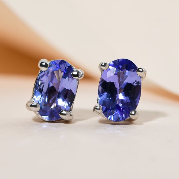 Tanzanite Earrings (with Push Back) in Platinum Overlay Sterling Silver 1.00 Ct.