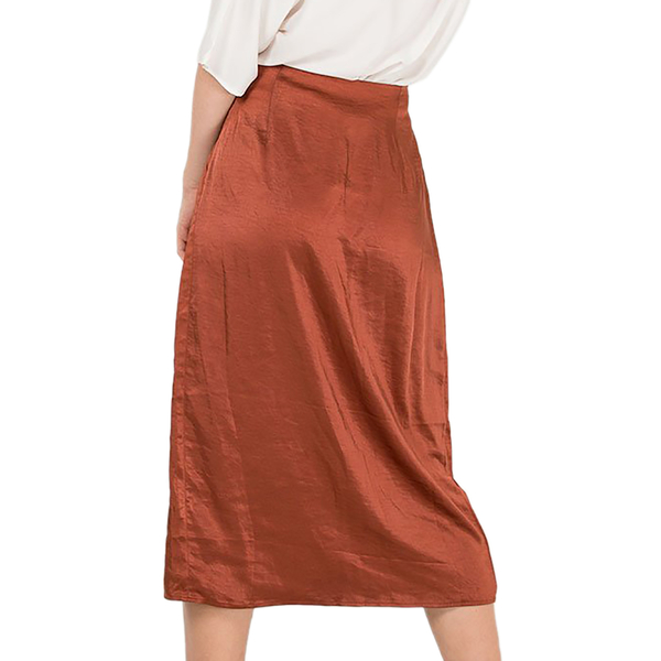 Nova of London Front Pleat Midi Skirt in Brown