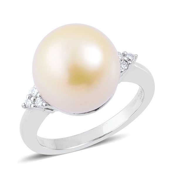 ILIANA 18K W Gold South Sea Golden Pearl (Rnd 19.00 Ct), Diamond Ring 19.150 Ct.