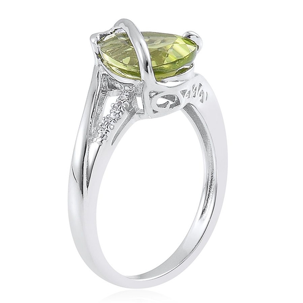 AA Hebei Peridot (Pear 3.00 Ct), White Topaz Ring in Platinum Overlay Sterling Silver 3.020 Ct.
