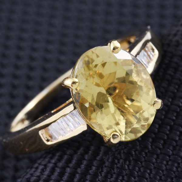 Natural Canary Apatite (Ovl 2.60 Ct), Diamond Ring in 14K Gold Overlay Sterling Silver 2.750 Ct.