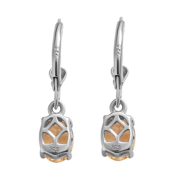AA Citrine (Ovl) Lever Back Earrings in Platinum Overlay Sterling Silver 2.45 Ct.