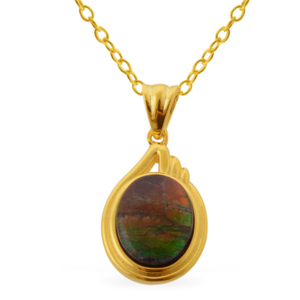 Tucson Collection Canadian Ammolite (Ovl) Solitaire Pendant With Chain in 14K Gold Overlay Sterling 