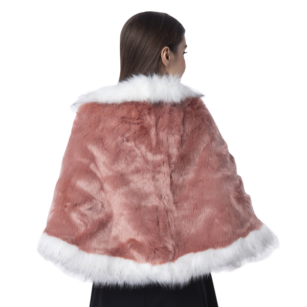 Dark Pink Colour With White Colour Edge Faux Fur Wrap (Size 160x55 Cm)