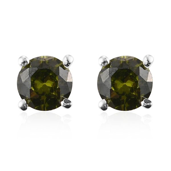 3 Piece Set - Simulated Peridot Solitaire Ring, Pendant and Stud Earrings in Sterling Silver (with Push Back)