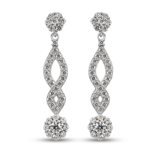 Lustro Stella Platinum Overlay Sterling Silver Dangle Earrings (with Push Back) Made with Finest CZ 