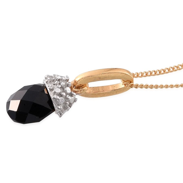 Briolitte Cut Black Onyx and Diamond Pendant With Chain in 14K Gold Overlay Sterling Silver 1.520 Ct.