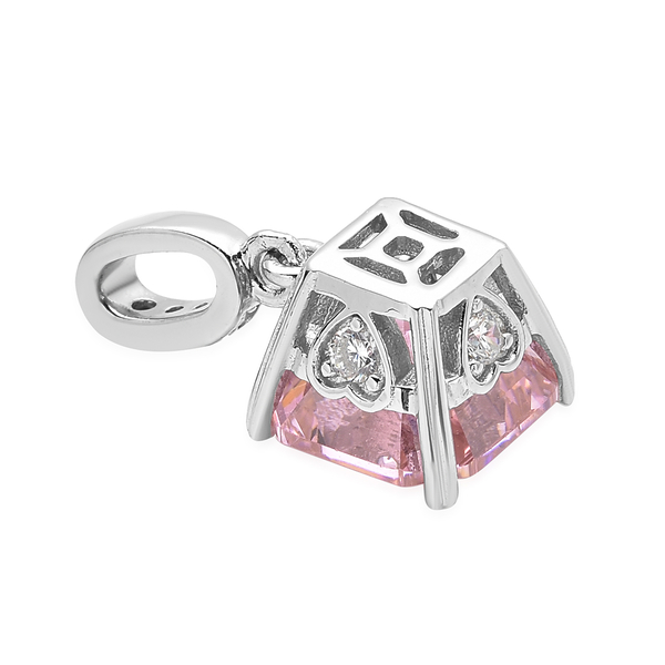 ELANZA Simulated Pink Sapphire (Asscher Cut) and Simulated Diamond Pendant in Rhodium Overlay Sterling Silver