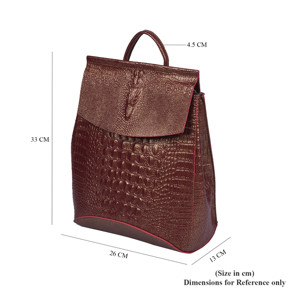 Closeout Deal 100% Genuine Leather Crocodie Pattern Bagpack (Size 33x26x13 Cm) - Brown