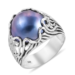 Royal Bali Collection - Mabe Blue Pearl (Rnd 14-15 mm) Ring in Sterling Silver
