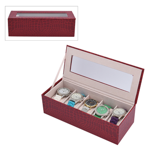 5 Slot Watch Box with Transparent Window - Navy Blue Colour