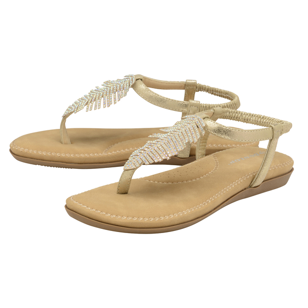Dunlop Rue Embellished Feather Toe Post Flat Sandals in Pale Gold