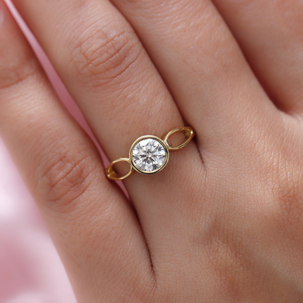Moissanite Solitaire Ring in 14K Gold Overlay Sterling Silver