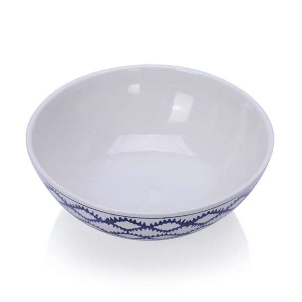 Classic Chinese Blue Colour Wave Pattern White Colour Round Shaped Bowl (Size 25x10 Cm)