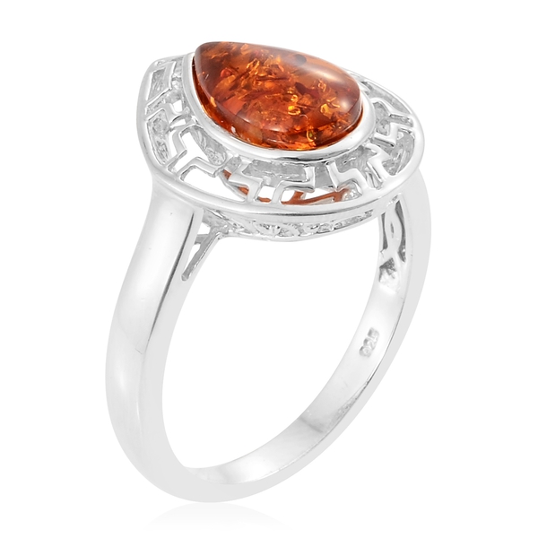 Baltic Amber (Pear) Solitaire Ring in Platinum Overlay Sterling Silver 1.250 Ct.