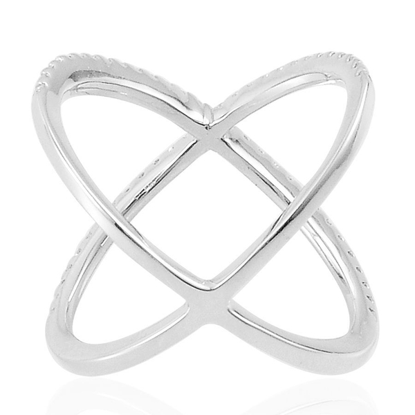 ELANZA AAA Simulated White Diamond (Rnd) Criss Cross Ring in Rhodium Plated Sterling Silver
