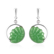 Green Jade and Natural Cambodian Zircon Sunflower Design Drop Earrings in Rhodium Overlay Sterling S