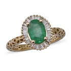 9K Yellow Gold Kagem Zambian Emerald and White Diamond Ring (Size S) 1.42 Ct.