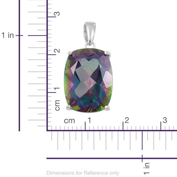 Coated Mystic Topaz (Cush) Solitaire Pendant in Rhodium Plated Sterling Silver 9.500 Ct.