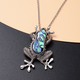 Abalone Shell, Black Austrian Crystal and Simulated Grey Spinel Jumping Frog Pendant with Chain (Size 20 with 2 inch Extender) in Silver Tone