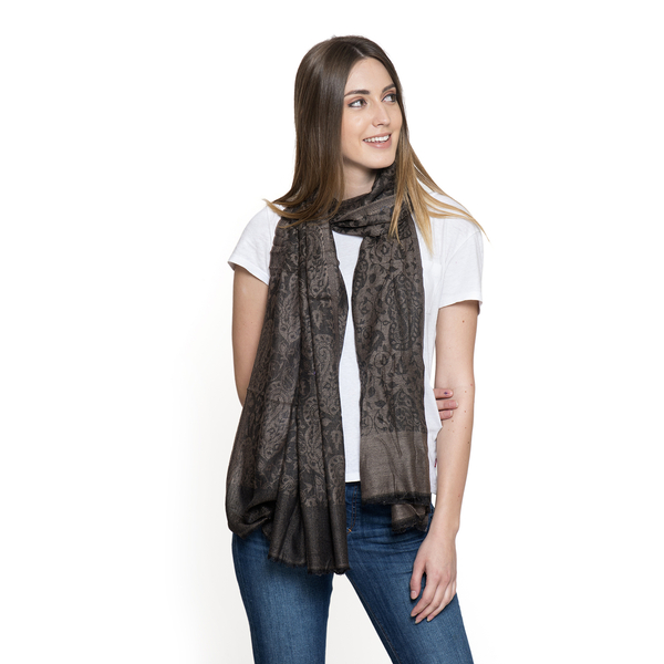 Limited Available - 88% Merino Wool and 12% Silk Chocolate, Black and Multi Colour Shawl with Fringe