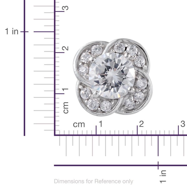 Simulated Diamond (Rnd) Stud Earrings (with Push Back) in Platinum Overlay Sterling Silver