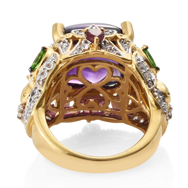 GP Amethyst (Cush 9.85 Ct), Chrome Diopside, Natural Cambodian Zircon and Kanchanaburi Blue Sapphire Ring in 14K Gold Overlay Sterling Silver 12.250 Ct. Silver wt 7.66 Gms.