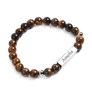 Personalised Engravable Bar Tiger Eye Beads Bracelet Size 7-7.5Inch