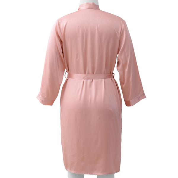 100% Mulberry Silk Robe with Embroidery in Pink Colour - Size XL