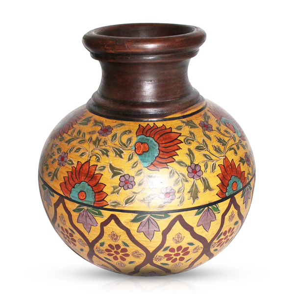 Green, Yellow, Chocolate and Mughal Multi Colour Beautifully Hand-Painted Terracotta Decorative Pot 