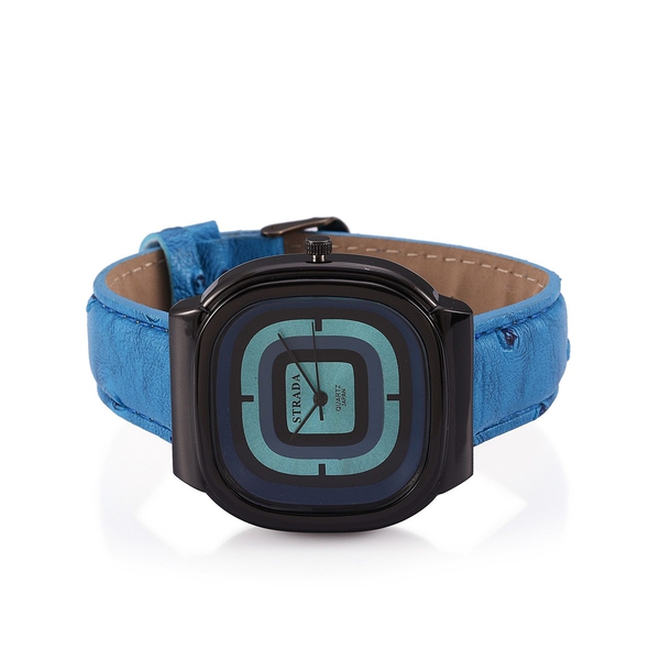 STRADA Japenese Movement Blue and Black Dial Water Resistant Watch in Black Tone with Stainless Steel Back and Blue Strap
