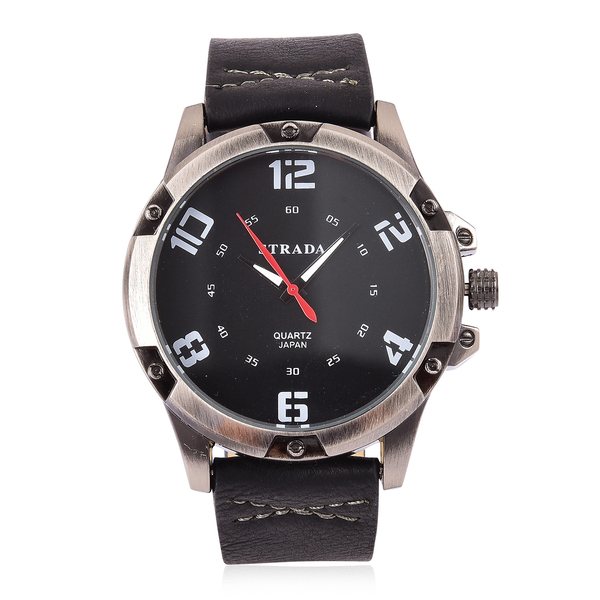 STRADA Japanese Movement Black Dial Water Resistant Watch in Black Tone with Stainless Steel Back an