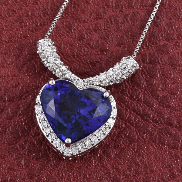 One Off-RHAPSODY 950 Platinum AAAA Tanzanite (Hrt), Diamond (VS/E-F) Necklace with Box Chain (Size 18) 5.000 Cts