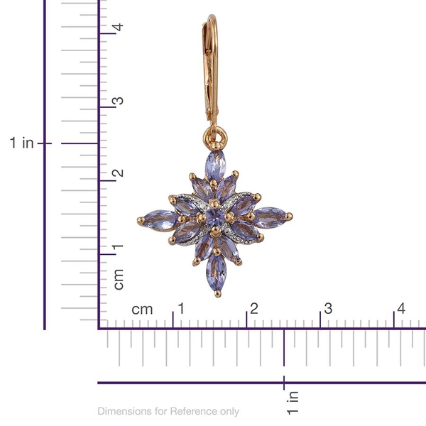 Tanzanite (Mrq), Diamond Lever Back Earrings in 14K Gold Overlay Sterling Silver 2.010 Ct.