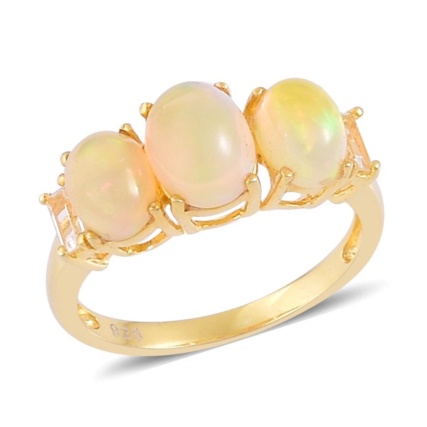 Ethiopian Welo Opal (Ovl 1.00 Ct), White Topaz Ring in Yellow Gold Overlay Sterling Silver 2.300 Ct.