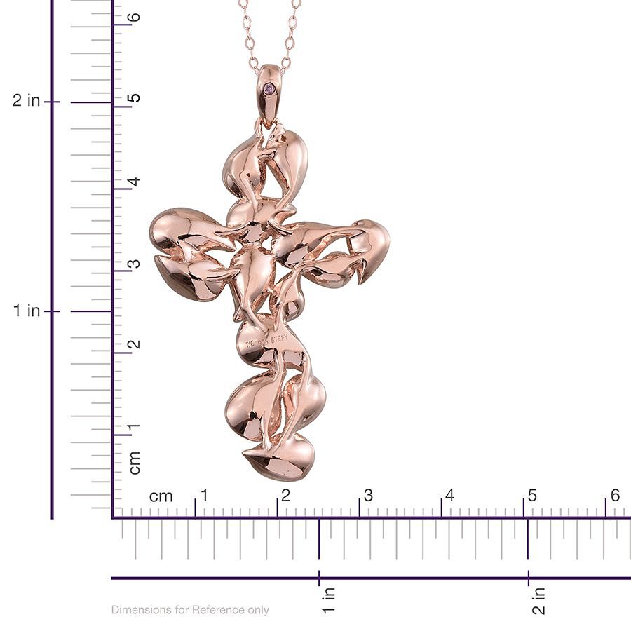 Stefy Pink Sapphire (Rnd) Cross Pendant With Chain in Rose Gold Overlay Sterling Silver