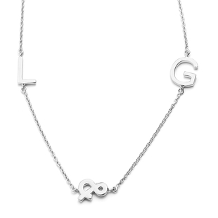 Personalised Two Alphabet + &, Name Necklace in Silver, Size 18+2 Inch
